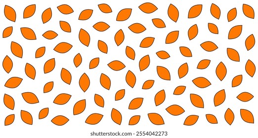 Seamless pattern of orange leaves with black outline on white or transparent background. Minimalistic nature-inspired design for wallpaper or fabric