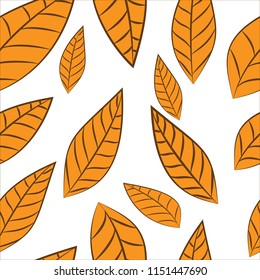A seamless pattern of orange leaves on a white background. Seamless pattern for background