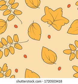 seamless pattern of orange leaves on a yellow background