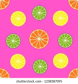 Seamless pattern with orange and lemon fruits, Vector illustration.