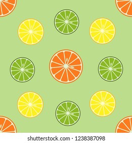 Seamless pattern with orange and lemon fruits, Vector illustration.