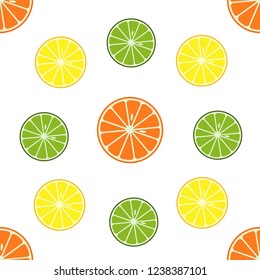 Seamless pattern with orange and lemon fruits, Vector illustration.