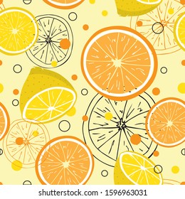 Seamless pattern with orange and lemon fruits