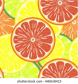 Seamless pattern of orange, lemon, grapefruit and lime