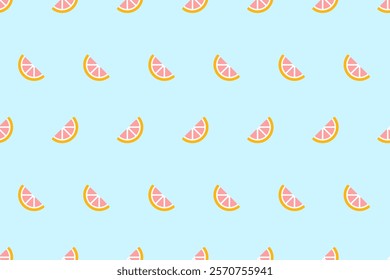 Seamless pattern with orange or lemon slices. Fruity summer background in retro style. Fruit slices on blue background. Template for wallpaper, background, banner, covers, phone cases. Vector