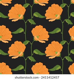 Seamless pattern, orange lily flowers on a dark background. Luxury background, vector