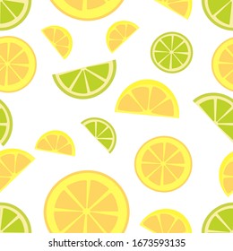 Seamless pattern with orange and lime. Summer bright print. Сtrus fruit background. Isolated on white background.Use for prints on clothing for children for banners, games,websites, wrapping paper