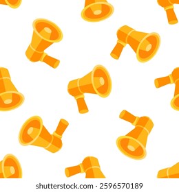 Seamless pattern of orange megaphones promoting information sharing and communication