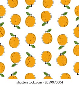 Seamless pattern with orange on white background. Citrus fruit flat vector illustration