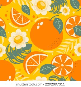 Seamless pattern orange on yellow background. Vector illustration.