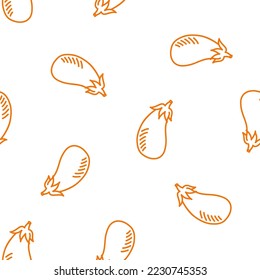 Seamless pattern with orange outline eggplant