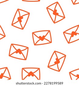 Seamless pattern with orange outline envelope with heart