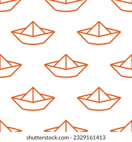 Seamless pattern with orange outline origami boat