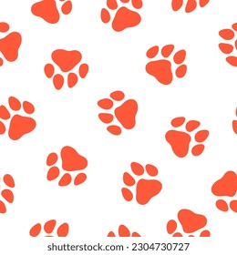 Seamless pattern with orange paws
