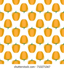 Seamless pattern of orange peppers on a light background. Flat design, vector illustration.