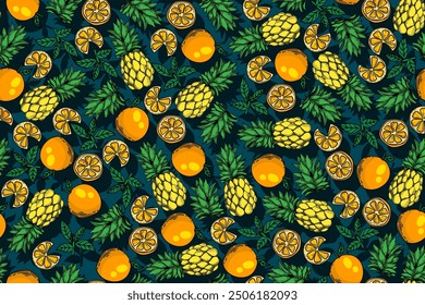 seamless pattern orange and pineapple vector drawing