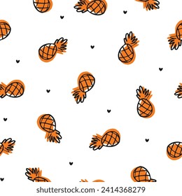 Seamless pattern with orange pineapples