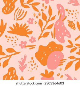 Seamless pattern with orange and pink elements. Print for fabric, wallpaper, wrappers.