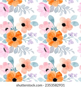 Seamless pattern of orange pink floral with watercolor for background, fabric, textile, fashion, wallpaper, wedding, banner, sticker, decoration etc.