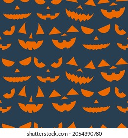 Patrón sin foco con calabazas anaranjadas para Halloween. Escoltas rojas siluetas sobre un fondo oscuro. Se puede usar para raspar papel digital, impresión textil, relleno de páginas. Ilustración del vector