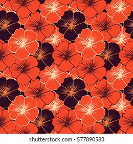 Seamless pattern with orange and purple flowers. Vector illustration 