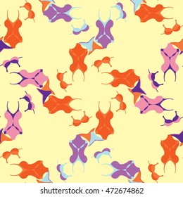 seamless pattern with orange, purple swimsuits vector illustration