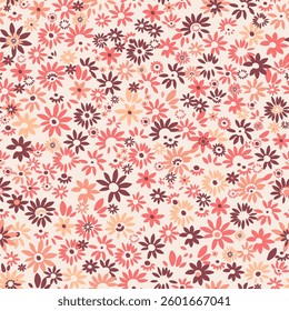 Seamless pattern of orange red and burgundy colors in vector format, suitable for clothing, fabrics, spider web patterns, wallpaper, packaging and all prints on a beige background.