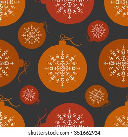 Seamless pattern orange and red Christmas ball