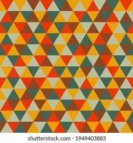 Motif harmonieux de triangles orange, rouge, vert, gris et marron. Illustration vectorielle. Style rétro.