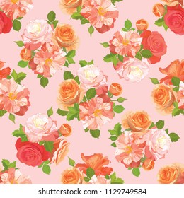Seamless pattern of orange roses flower background template. Vector set of blooming floral for holiday invitations, greeting card and fashion design.