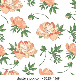 Seamless pattern with orange roses. Flower background. Hand drawn flowers. Vector illustration