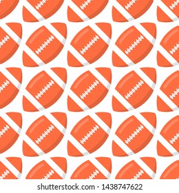 Seamless pattern with orange rugby or american football balls flat style design vector illustration isolated on white background. Rugby - popular sport game and ball - symbol of it.