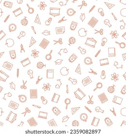 Seamless pattern with orange school supplies