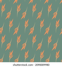 Seamless pattern orange seed reed on green marsh background, wallpaper wrapping textile design
