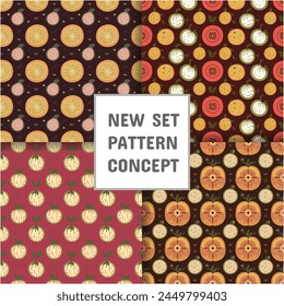Seamless pattern with orange, seamless set of patterns