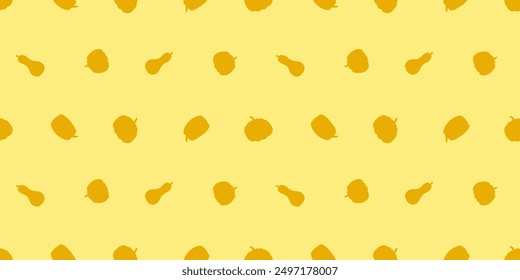 Seamless pattern with orange silhouettes of pumpkins on a yellow background, for textile, fabric, wrapping paper