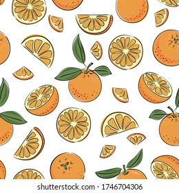 Seamless pattern orange. Slice citrus fruit. Vector illustrstion for kitchen textile.