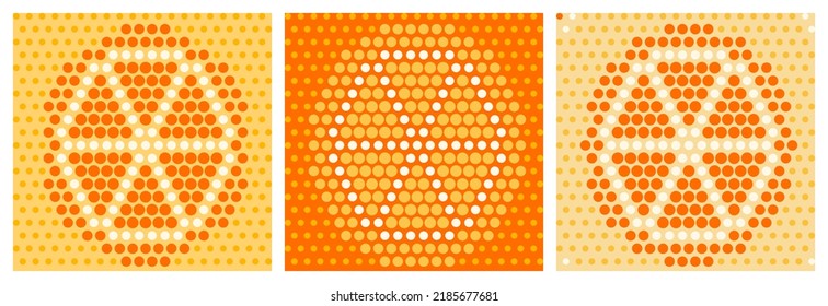 Seamless pattern with orange slice and polka dot texture isolated on white background. Citrus print for seamless wallpaper, cover, kitchen interior design, textile or other. Vector illustration.  Set.