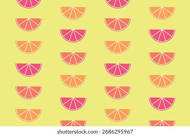 Patrón sin fisuras con rodajas de color naranja de diferentes colores sobre un fondo amarillo. Ilustración vectorial.