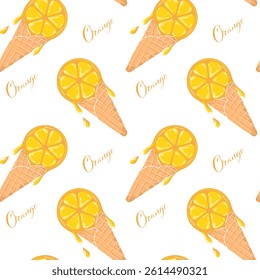 seamless pattern with orange slices, ice cream.