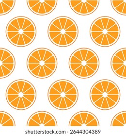 Seamless pattern of orange slices isolated on white background.