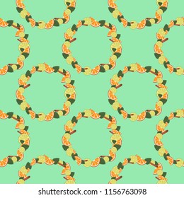 Seamless pattern with orange slices, lime, mint leaves, cinnamon