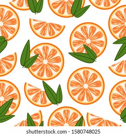 Seamless pattern of orange slices on white background. It can be used for decoration of textile, paper and other surfaces.