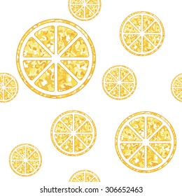 Seamless pattern with orange slices on white.Citrus vector background.