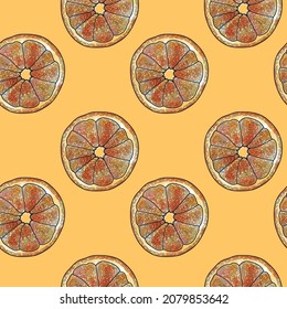 patrón transparente de las rodajas anaranjadas vector de acuarela, patrón anaranjado sobre un fondo anaranjado en estilo doodle, esquema de las naranjas acuarelas.