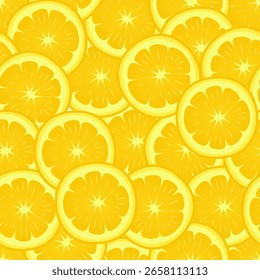 seamless pattern of orange slices. Seamless Yellow Lemon Slice Pattern Background. Bright and juicy seamless pattern of yellow lemon slices.