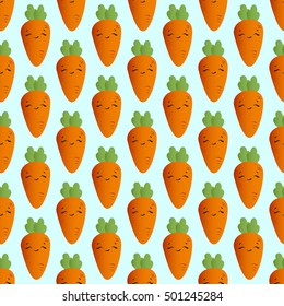 seamless pattern with orange smiling carrot  on mint background