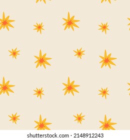 Seamless pattern with orange sparkles. Abstract minimalistic background. Pattern for textiles, wrapping paper. Vector illustration