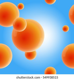 Seamless pattern. Orange sphere on a blue background.