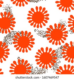 Seamless pattern with orange sun, on white background.  Vector stock illustration for posters, card, postcard, fabric, textile. Print for kids.